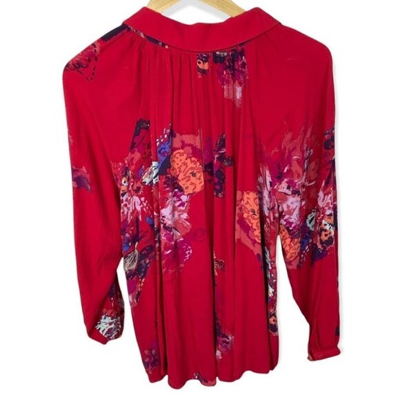 Free People Revolve Meadow Lark Blouse Red Fuchsia‎ Pink Size XS Floral Bohemian - Picture 5 of 11